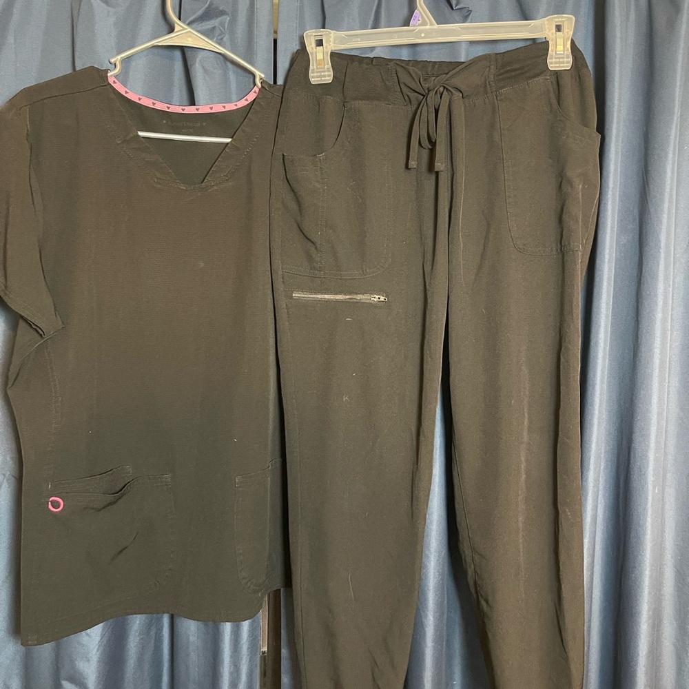 Heart Soul Black Scrub Set with Pink Accents